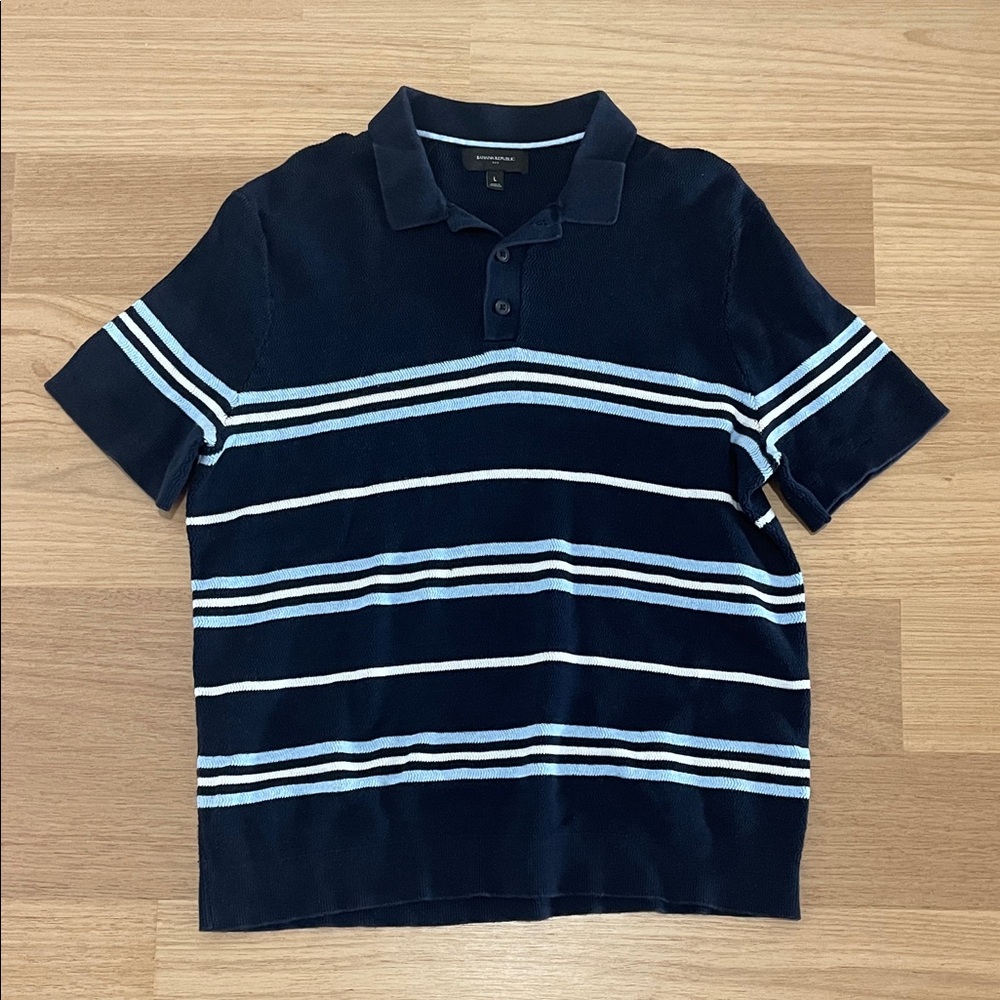 Banana Republic Navy Striped Polo Shirt